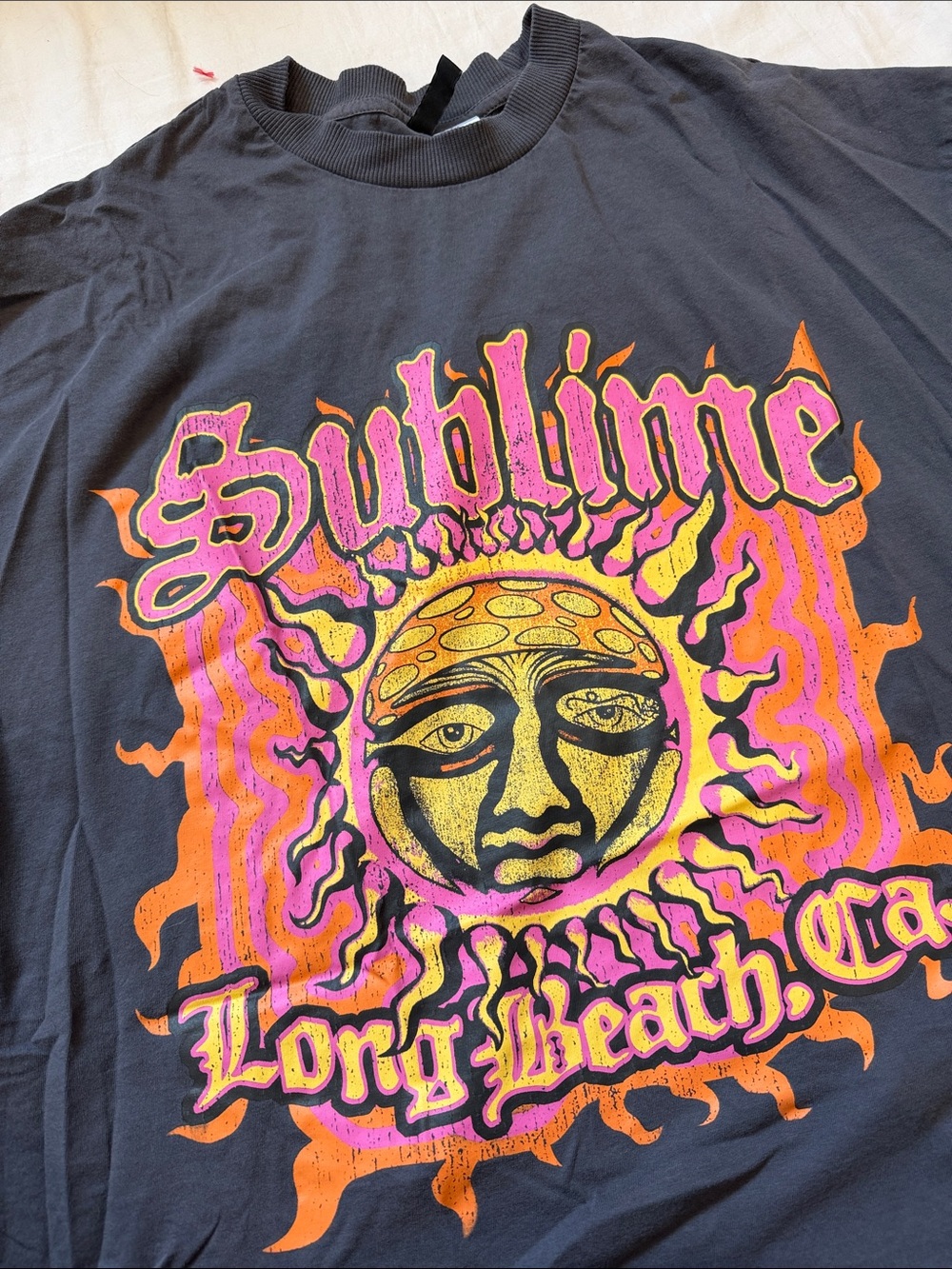 H&M Black Tee with Pink, Orange & Yellow Sublime Sun Graphic